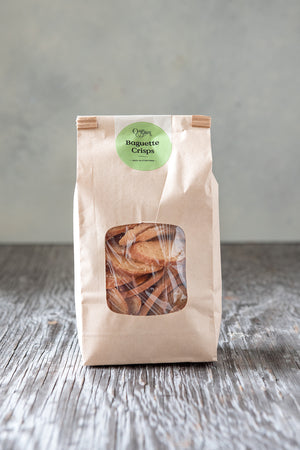 
                  
                    Load image into Gallery viewer, gluten free baguette crackers in paper window tin tie bag 250g Origin Bakery label
                  
                
