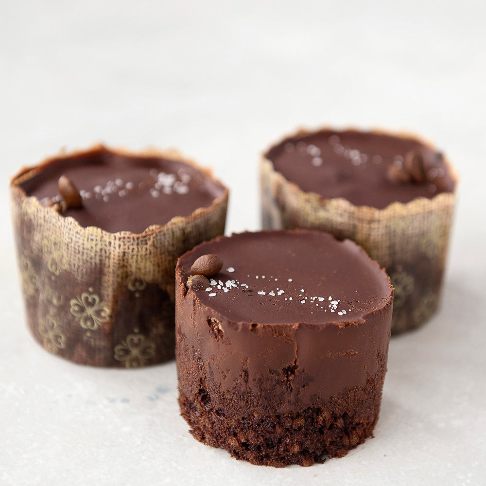 3 gluten free Vegan Ganache Cupcakes with sea salt