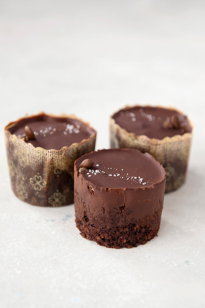 3 gluten free Vegan Ganache Cupcakes with sea salt