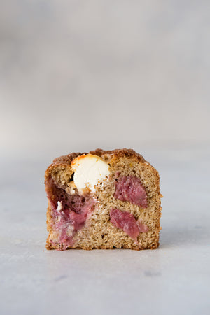 
                  
                    Load image into Gallery viewer, half gluten free berry &amp;amp; cream cheese muffin, cut face view
                  
                