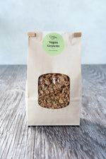 gluten free vegan granola 500g in paper window tin tie bag with Origin Bakery sticker